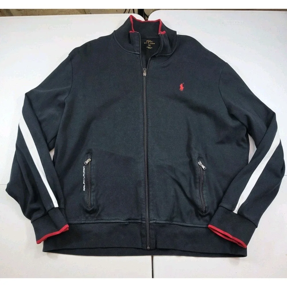 Polo Ralph Lauren Track Jacket Men's 2XL Black Red Pony Full Zip